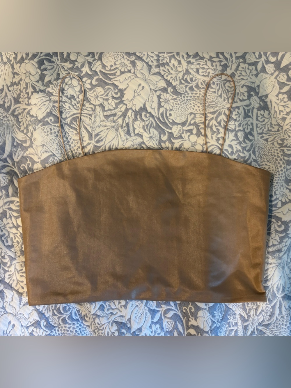 Y2K style Shiny Tan Tube Top with Spaghetti Straps